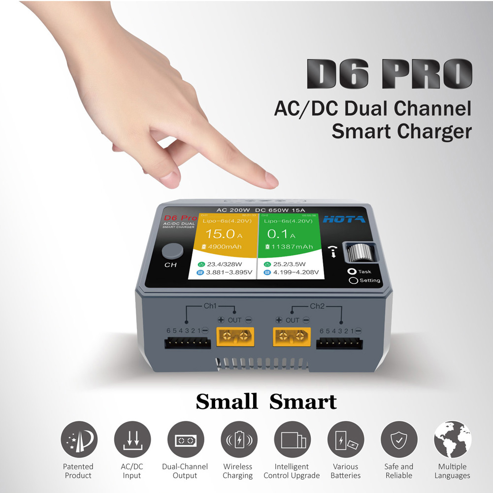 Hota D6 Pro สีดำ AC 200W DC 2x - Hota D6 Pro Dual Lipo Charger บทวิจารณ์และราคา